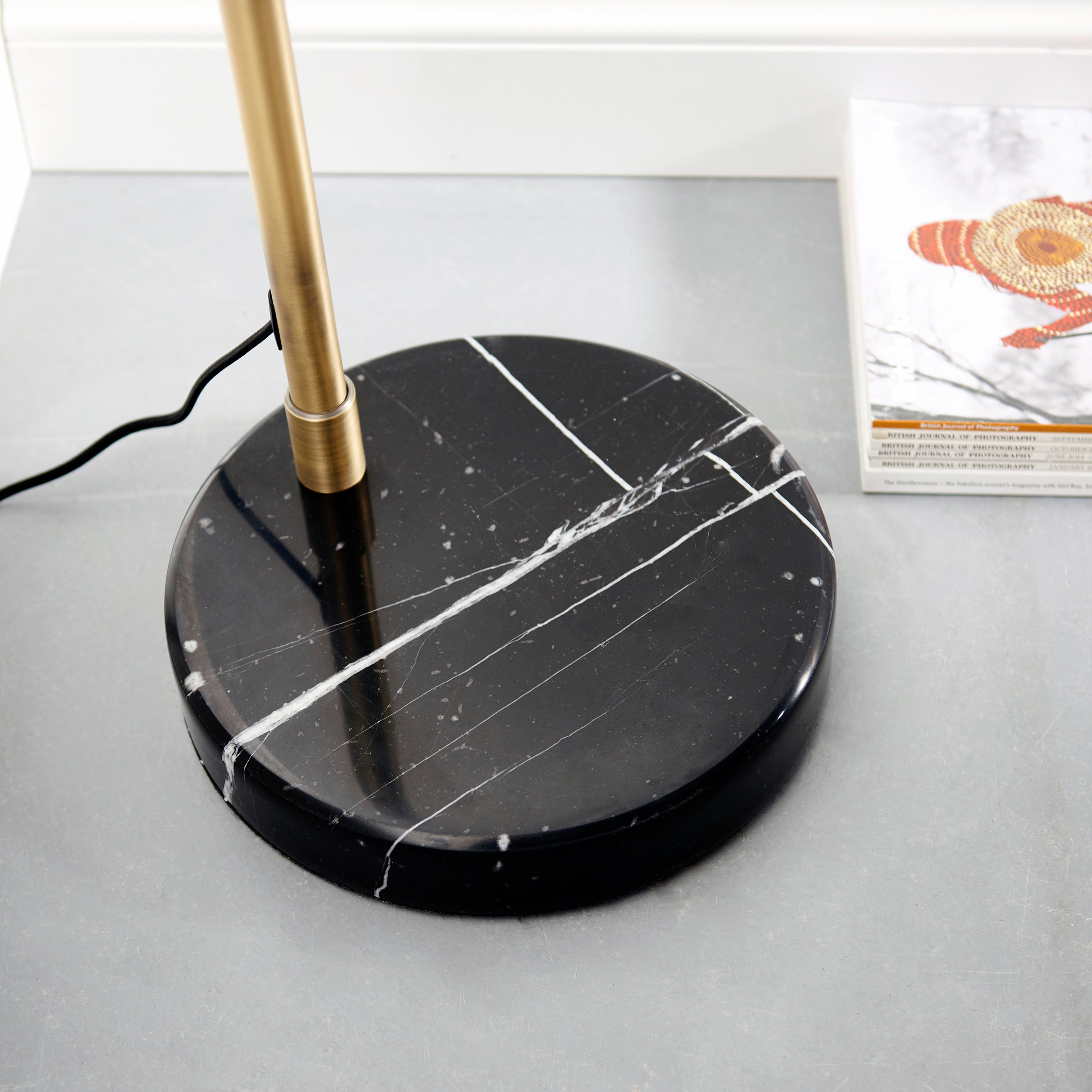 Alser Gold Orb Floor Lamp with Black Marble Base